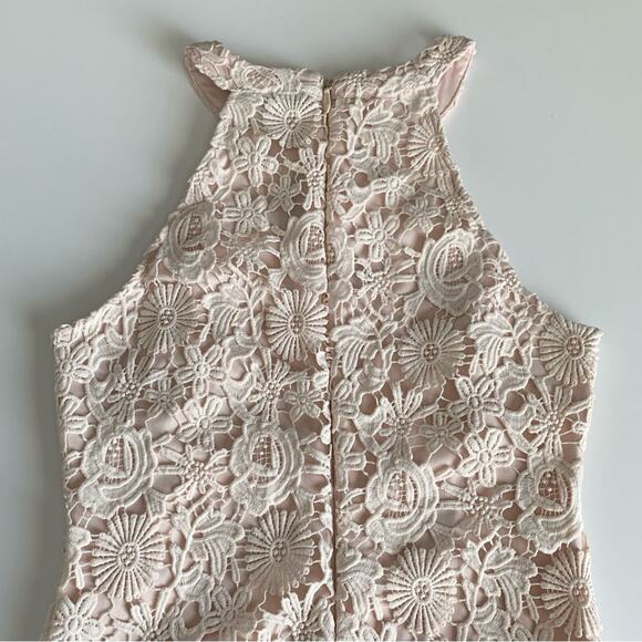 Lulus Love Poem Blush Pink Crochet Floral Lace Formal Halter Mini Dress Medium - Picture 10 of 13